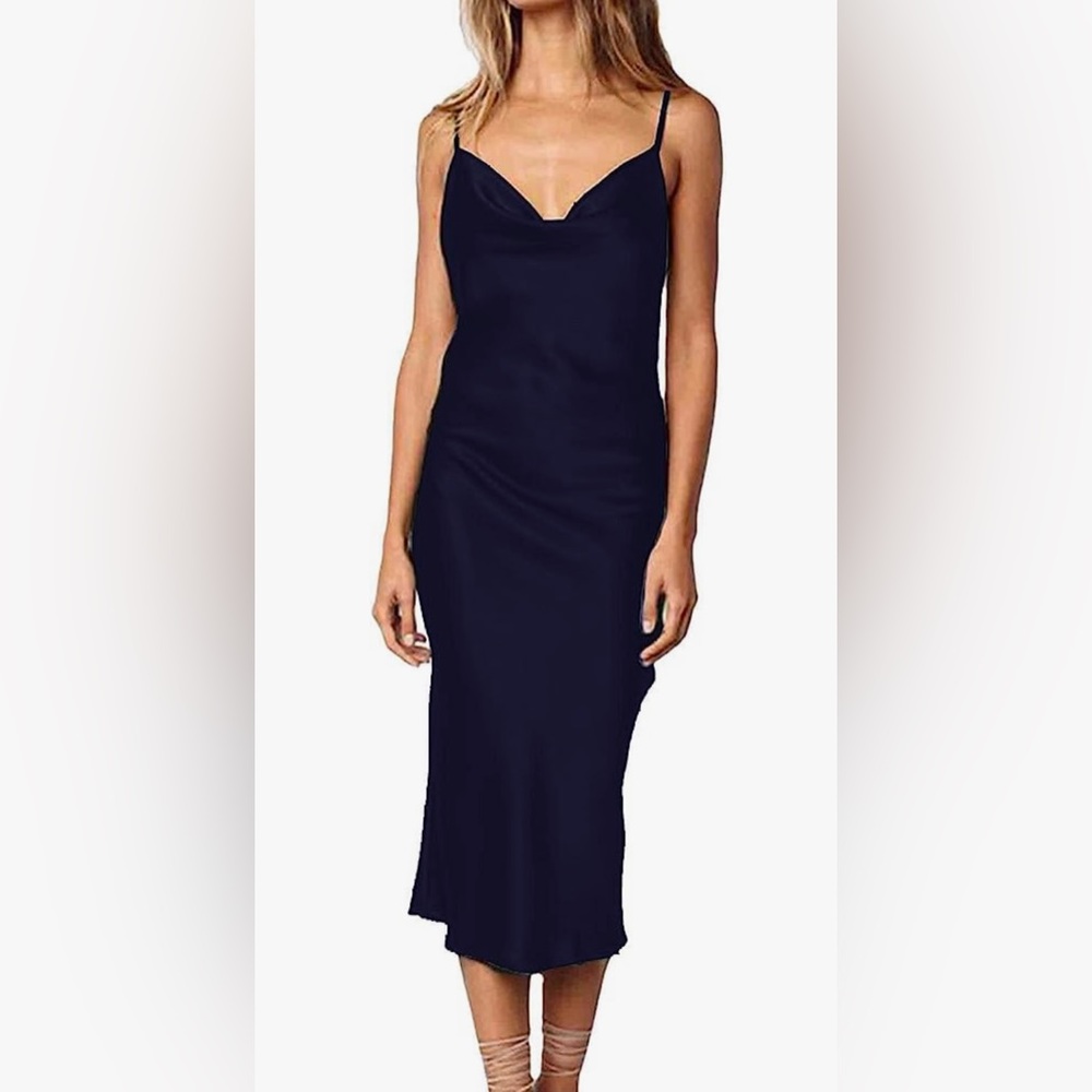 Sleeveless Spaghetti Strap Satin Midi Dress